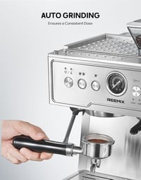 Reemix 20 Bar Espresso Kávéfőző Beépített Kávédarálóval és Tejhabosítóval Rozsdamentes 3