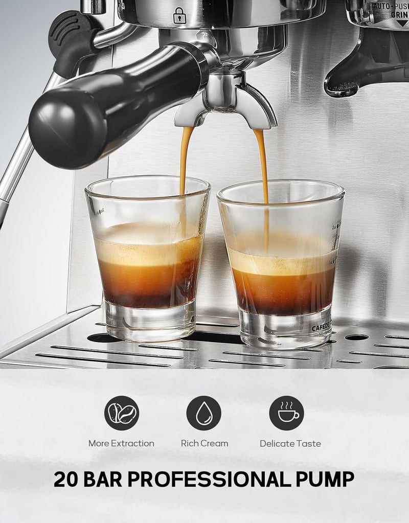 Reemix 20 Bar Espresso Kávéfőző Beépített Kávédarálóval és Tejhabosítóval Rozsdamentes