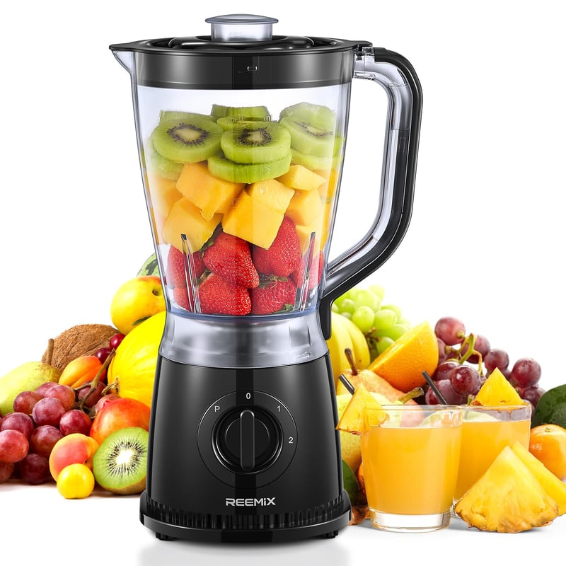 Mixér Reemix 500 W, 1,5 litra, 2 rýchlosti a pulzná funkcia, čepeľ z nehrdzavejúcej ocele, odnímateľné veko s odmerkou, vhodné do umývačky riadu, na prípravu smoothie