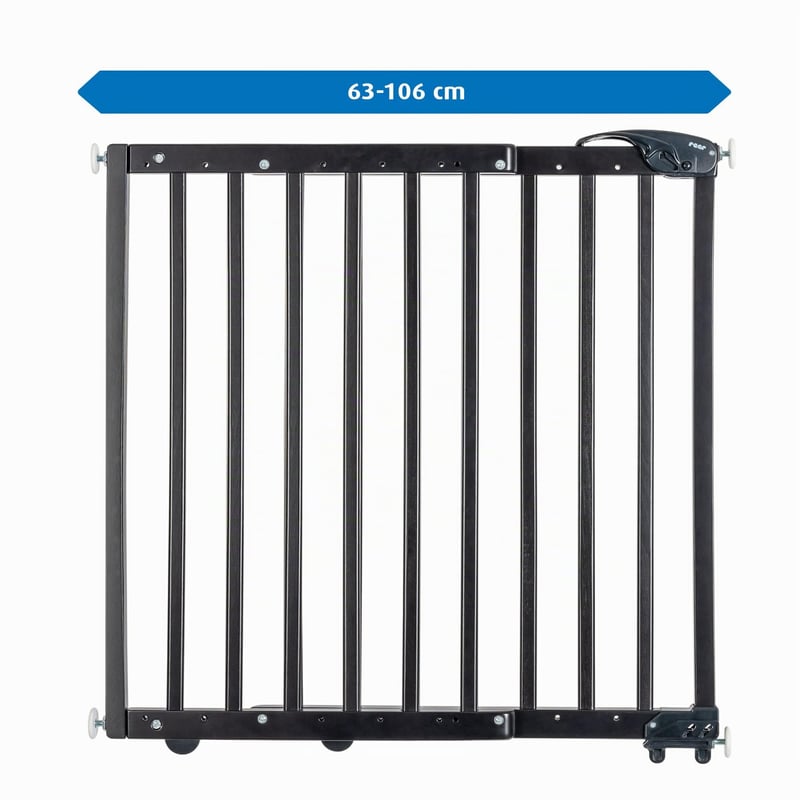Grilaj de protecție Reer pentru uși și scări, set de montaj autoadeziv, fixare prin presiune sau înșurubare, 63-106 cm, negru