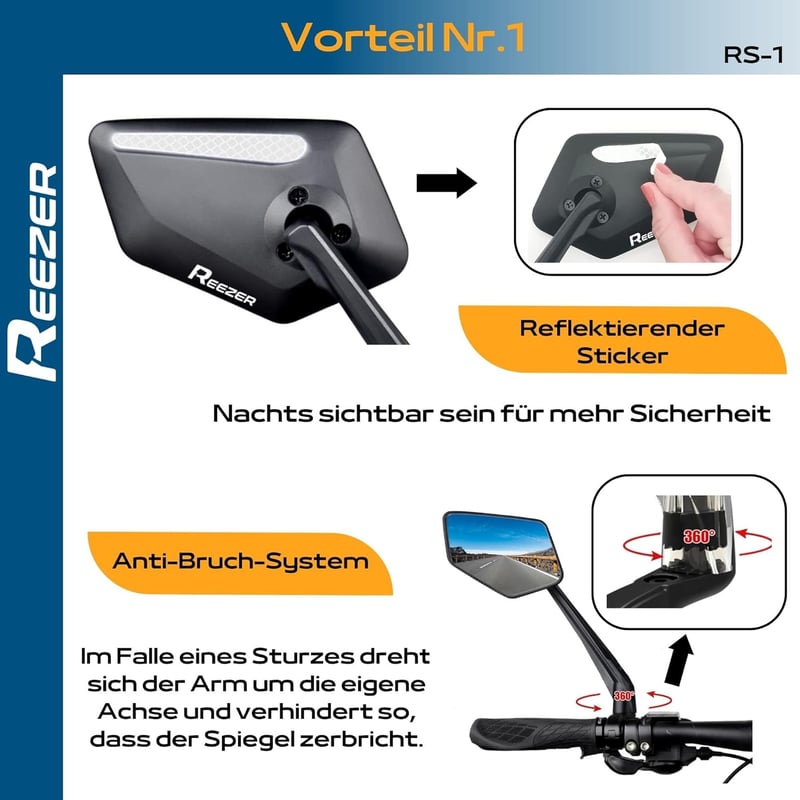 REEZER Kerékpár Tükör Pár 360° Forgatható Extra Nagy Tükörfelület E-Bike Robogó Kormányhoz