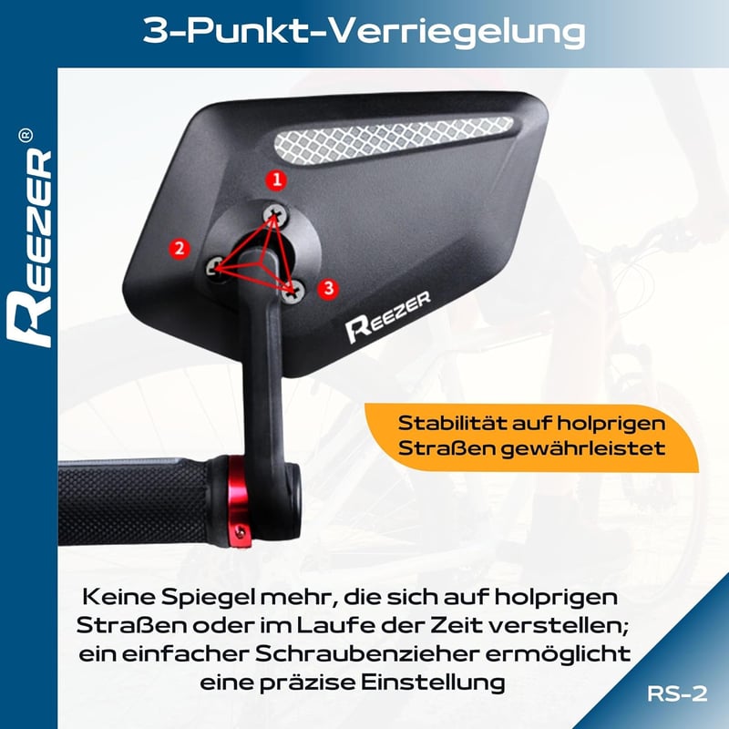 Reezer Kerékpár Visszapillantó Tükör Pár - 360° Állítható, Robusztus, 15-20mm Kormányvégre, Elektromos Kerékpárhoz és Rollerhez