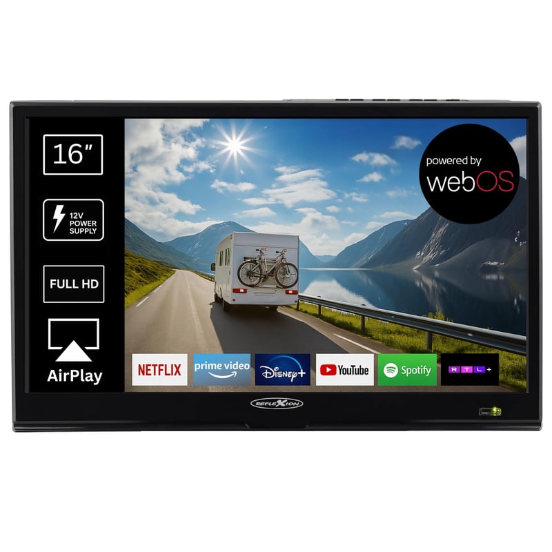 Televizor Smart LED Reflexion LEDW16IBT 16 inch Full HD 12V/24V Bluetooth WiFi – Televizor pentru camping, rulote, autorulote, bărci și camioane, HDMI USB CI+ VESA