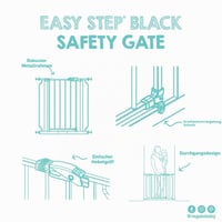 Detská bezpečnostná zábrana na dvere a schody Regalo Easy Step 73,6 – 95,5 cm, čierna, montáž tlakom, s nadstavcom pre bábätká, malé deti a zvieratá 8