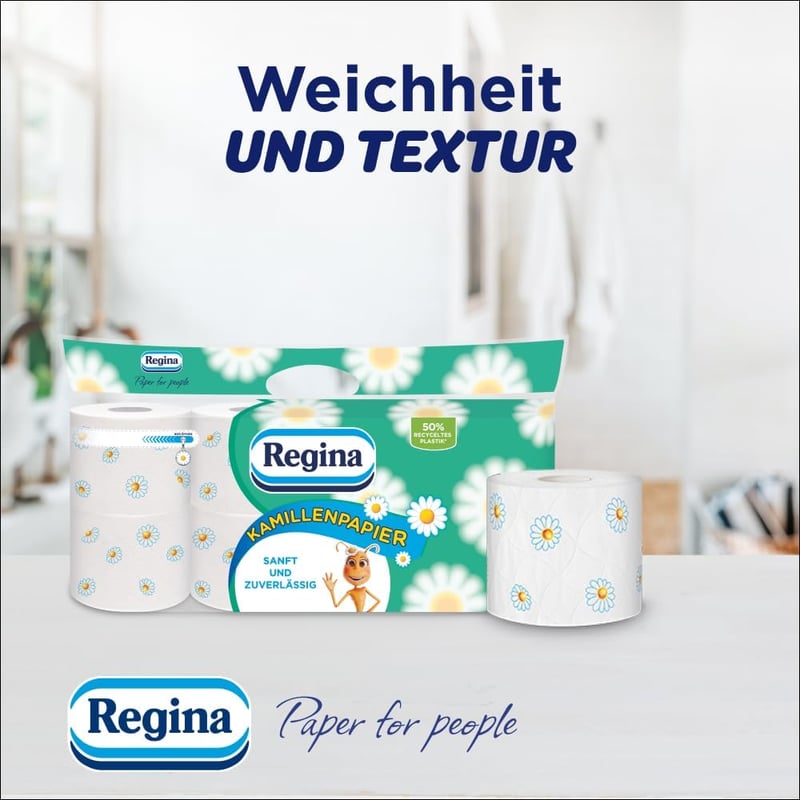 Regina Kamilla 3 rétegű toalettpapír 16 tekercs, 150 lap, puha és kíméletes - 16 pieces (pack of 1), White/Opulent Garden