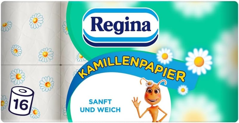Regina Kamilla 3 rétegű toalettpapír 16 tekercs, 150 lap, puha és kíméletes - 16 pieces (pack of 1), White/Opulent Garden