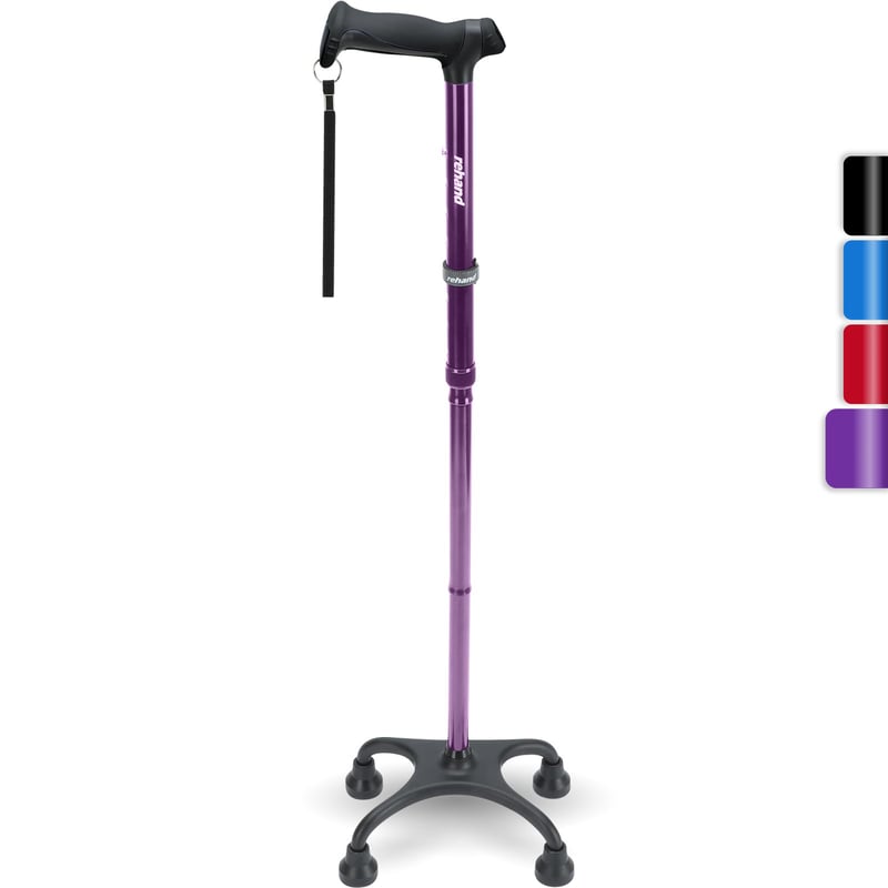 Baston reglabil cu patru picioare Rehand, mâner ergonomic - mov