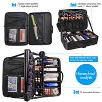 Relavel Professional sminkecset tartó és kozmetikai táska, 3 szintes, nagy kapacitású, 16,5 hüvelykes, utazó sminkművész rendszerező, állítható pánttal, fekete 4