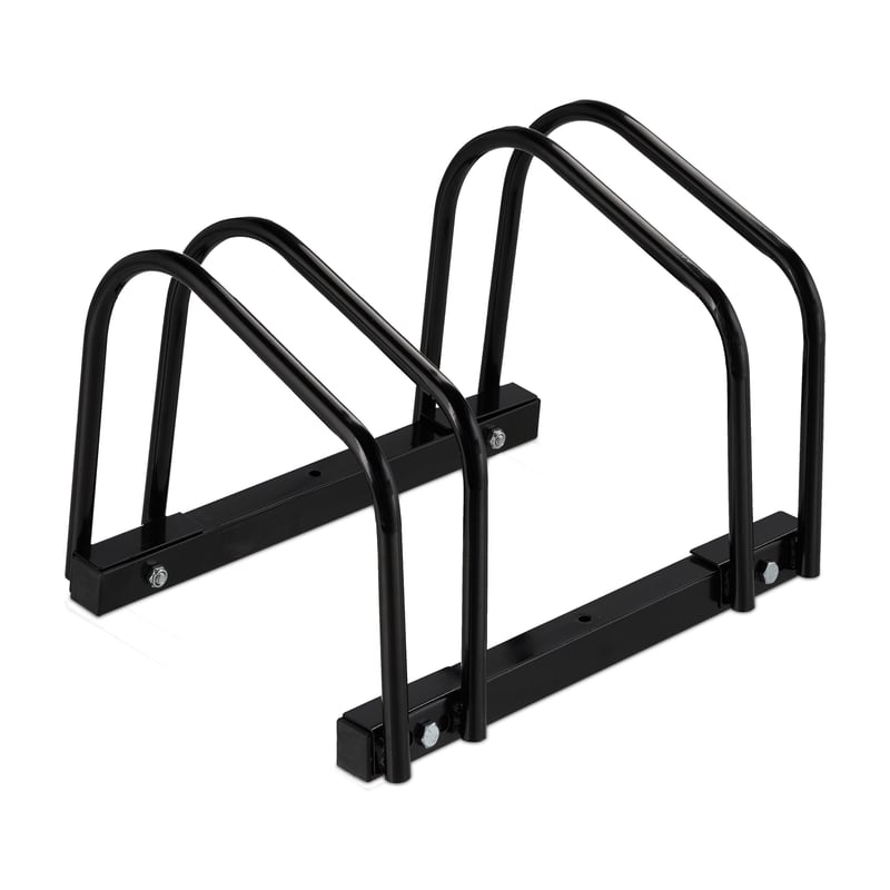 Suport metalic Relaxdays pentru 2 biciclete, cu accesorii de montare, 27 x 40,5 x 33 cm, negru