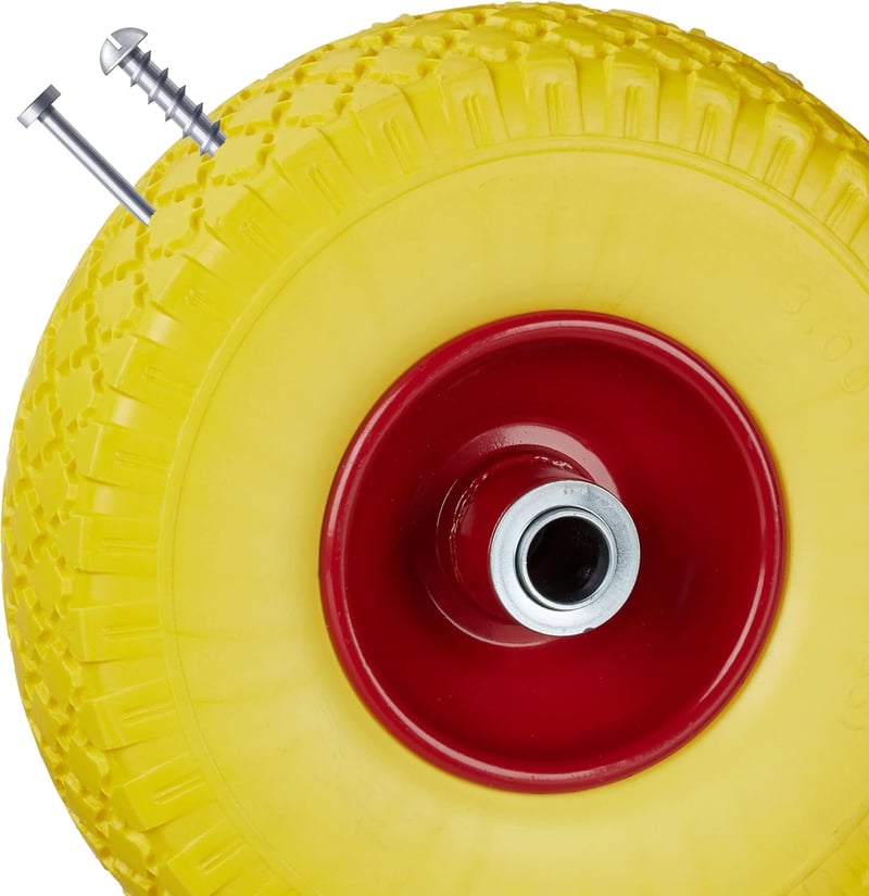 Relaxdays 2X Szállítókocsi Kerék Lyukmentes Gumi 260x85mm 100kg Terhelhetőség - Yellow/Red