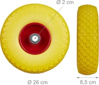 Relaxdays 2X Szállítókocsi Kerék Lyukmentes Gumi 260x85mm 100kg Terhelhetőség - Yellow/Red 4