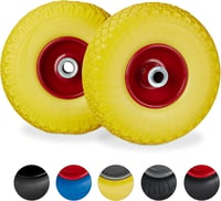 Relaxdays 2X Szállítókocsi Kerék Lyukmentes Gumi 260x85mm 100kg Terhelhetőség - Yellow/Red 1