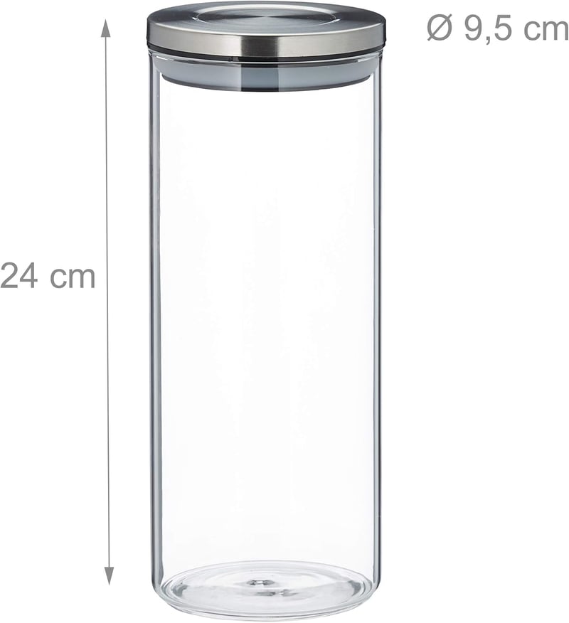 Relaxdays 3 részes légmentes tárolóedény szett 1,5 L rozsdamentes acél fedővel