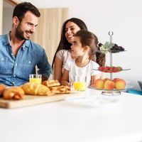Relaxdays 3-poschodový okrúhly etažér na tortu, cupcake, sušienky a ovocie, strieborný/priehľadný, stojan na zákusky 3