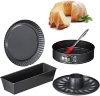 Relaxdays 5 részes sütőforma szett 26 cm rugós tortaforma, kenyérsütő, gyümölcsös forma, cukrász ecset 1