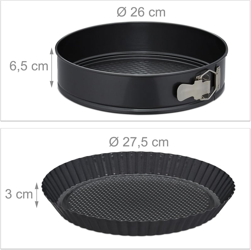 Relaxdays 5 részes sütőforma szett 26 cm rugós tortaforma, kenyérsütő, gyümölcsös forma, cukrász ecset