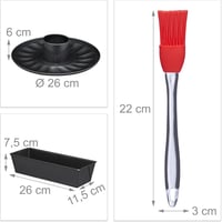Relaxdays 5 részes sütőforma szett 26 cm rugós tortaforma, kenyérsütő, gyümölcsös forma, cukrász ecset 5