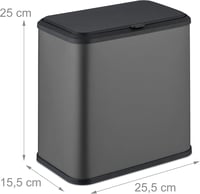 Relaxdays 5L Fali Szemetes Konyha Fürdőszoba Fém Műanyag Szögletes Szürke 4