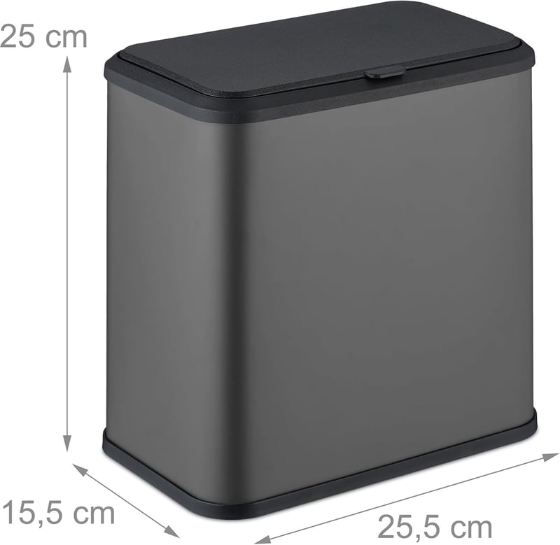 Relaxdays 5L Fali Szemetes Konyha Fürdőszoba Fém Műanyag Szögletes Szürke