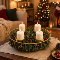 Relaxdays Adventi koszorú, 4 gyertyával, drótfonatos tál, arany színű asztali dekoráció 2