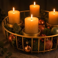 Relaxdays Adventi koszorú, 4 gyertyával, drótfonatos tál, arany színű asztali dekoráció 3