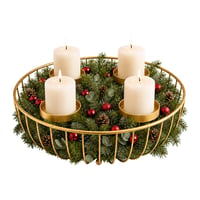 Relaxdays Adventi koszorú, 4 gyertyával, drótfonatos tál, arany színű asztali dekoráció 1