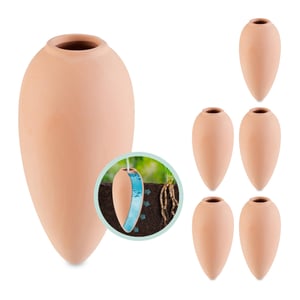 Relaxdays sustav za navodnjavanje glinenim čunjevima, set od 6 komada, 170 ml, pomoć pri zalijevanju sobnih biljaka i balkonskih sandučića, terakota