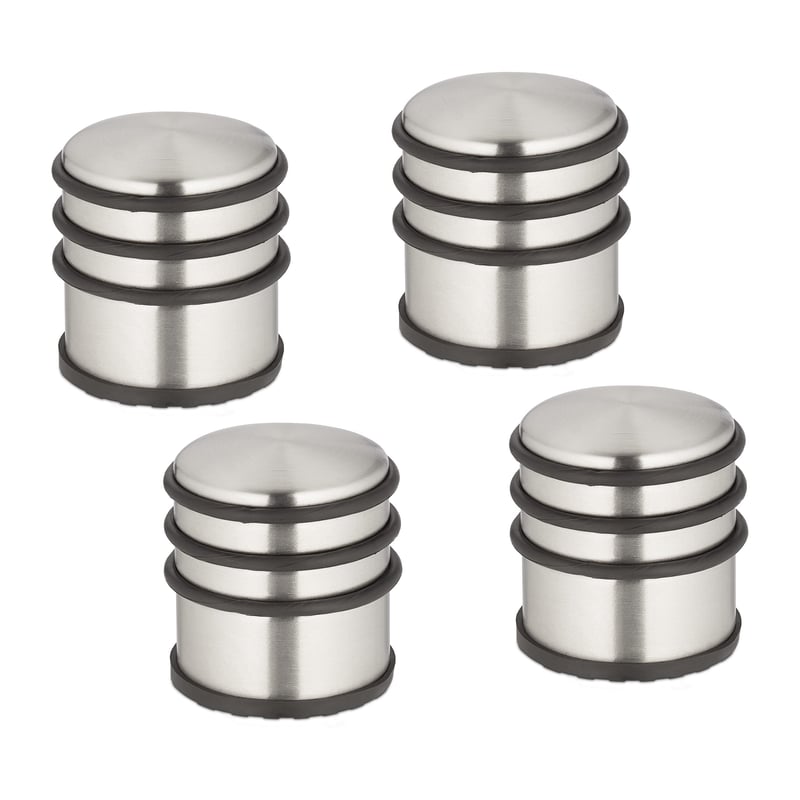 Opritor de ușă Relaxdays din oțel inoxidabil, set de 4 bucăți, 7,5 x 7 cm, argintiu-negru