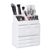 Organizator Cosmetic din Acril Relaxdays cu 6 Sertare și 22 de Compartimente, Suport pentru Depozitare Machiaj și Bijuterii, Alb 1