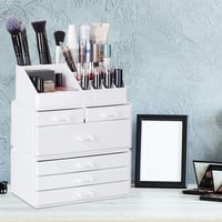 Organizator Cosmetic din Acril Relaxdays cu 6 Sertare și 22 de Compartimente, Suport pentru Depozitare Machiaj și Bijuterii, Alb 2