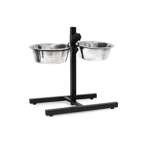 Suport reglabil pe înălțime pentru hrănire câini Relaxdays, 2 x 1,6 l boluri din oțel inoxidabil, ÎxLxA 42 x 46 x 27 cm, antiderapant, argintiu