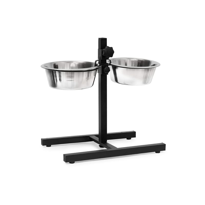 Nastaviteľný stojan na misky pre psov Relaxdays, 2 x 1,6 l nerezové misky, v x š x h 42 x 46 x 27 cm, protišmykový, strieborný