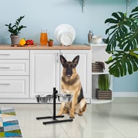 Nastaviteľný stojan na misky pre psov Relaxdays, 2 x 1,6 l nerezové misky, v x š x h 42 x 46 x 27 cm, protišmykový, strieborný 2