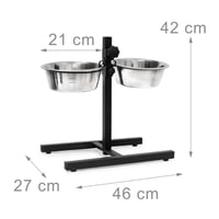 Nastaviteľný stojan na misky pre psov Relaxdays, 2 x 1,6 l nerezové misky, v x š x h 42 x 46 x 27 cm, protišmykový, strieborný 4