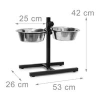 Výškovo nastaviteľný stojan na misky pre psov Relaxdays s 2 nerezovými miskami (2,2 l) – strieborný 4