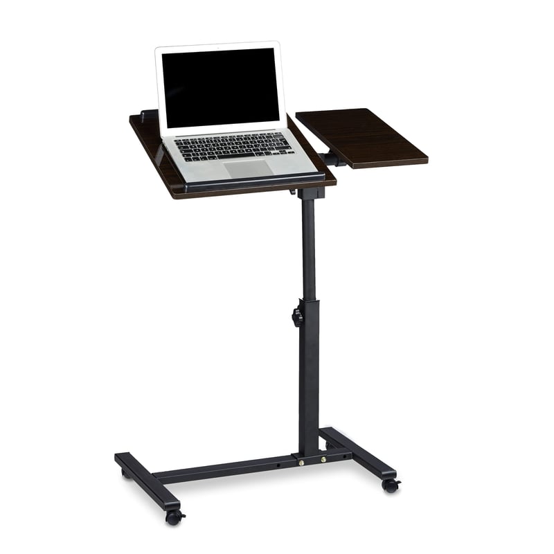 Măsuță pentru laptop Relaxdays cu înălțime reglabilă și roți, lemn, negru, 95 x 60 x 40 cm, pentru dreptaci și stângaci, cu suport pentru mouse