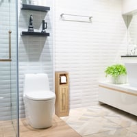 Relaxdays Suport pentru hârtie igienică cu dulap, raft de baie, 80 x 20,5 x 21 cm, aspect de lemn, depozitare îngustă pentru hârtie igienică, maro 2