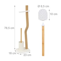Set WC stativ Relaxdays, 78,5 x 23 x 18 cm, lemn și metal, cu suport pentru peria de toaletă și suport pentru hârtie igienică, alb și natur 5