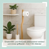 Set WC stativ Relaxdays, 78,5 x 23 x 18 cm, lemn și metal, cu suport pentru peria de toaletă și suport pentru hârtie igienică, alb și natur 3