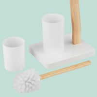 Set WC stativ Relaxdays, 78,5 x 23 x 18 cm, lemn și metal, cu suport pentru peria de toaletă și suport pentru hârtie igienică, alb și natur 8