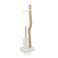 Set WC stativ Relaxdays, 78,5 x 23 x 18 cm, lemn și metal, cu suport pentru peria de toaletă și suport pentru hârtie igienică, alb și natur 4