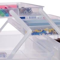Cutie de depozitare Relaxdays din plastic transparent, 9 compartimente, cutie de scule, organizator pentru articole de cusut, 14x33x19 cm, albastru 8