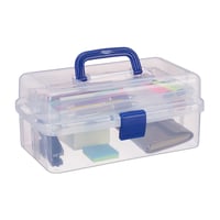 Cutie de depozitare Relaxdays din plastic transparent, 9 compartimente, cutie de scule, organizator pentru articole de cusut, 14x33x19 cm, albastru 7