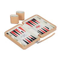 Relaxdays putni backgammon s torbom i dodacima, 5,5 x 24 x 18 cm, društvena igra s efektom kože, svijetlosmeđa 1