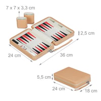 Relaxdays putni backgammon s torbom i dodacima, 5,5 x 24 x 18 cm, društvena igra s efektom kože, svijetlosmeđa 5