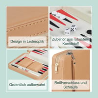 Relaxdays putni backgammon s torbom i dodacima, 5,5 x 24 x 18 cm, društvena igra s efektom kože, svijetlosmeđa 6