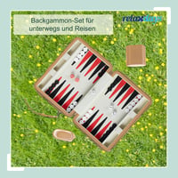 Relaxdays putni backgammon s torbom i dodacima, 5,5 x 24 x 18 cm, društvena igra s efektom kože, svijetlosmeđa 3