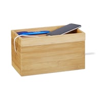 Bambusový box na káble Relaxdays, organizér káblov na stôl, kompaktný, univerzálny, bambus, hnedý, 14 x 25,5 x 14 cm 1
