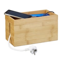 Bambusový box na káble Relaxdays, organizér káblov na stôl, kompaktný, univerzálny, bambus, hnedý, 14 x 25,5 x 14 cm 2
