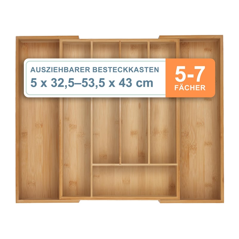 Relaxdays umetak za ladice od bambusa, rastezljiv, 5-7 pretinaca, 5 x 32,5-53,5 x 43 cm, prirodna boja